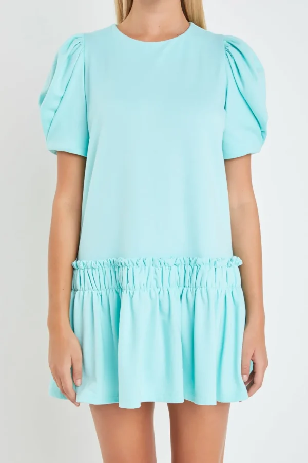 ENGLISH FACTORY White Dresses | Puff Sleeve*- Puff Sleeve Peplum Mini Dress