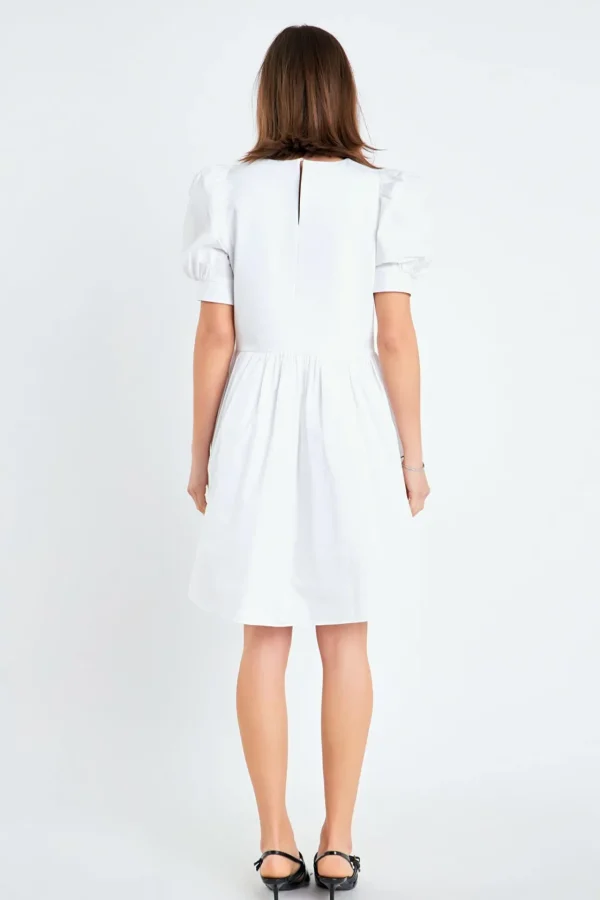 ENGLISH FACTORY Puff Sleeve | Tops*- Puff Sleeve High Low Knit Combo Dress