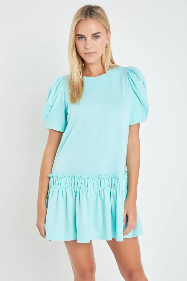 ENGLISH FACTORY White Dresses | Puff Sleeve*- Puff Sleeve Peplum Mini Dress