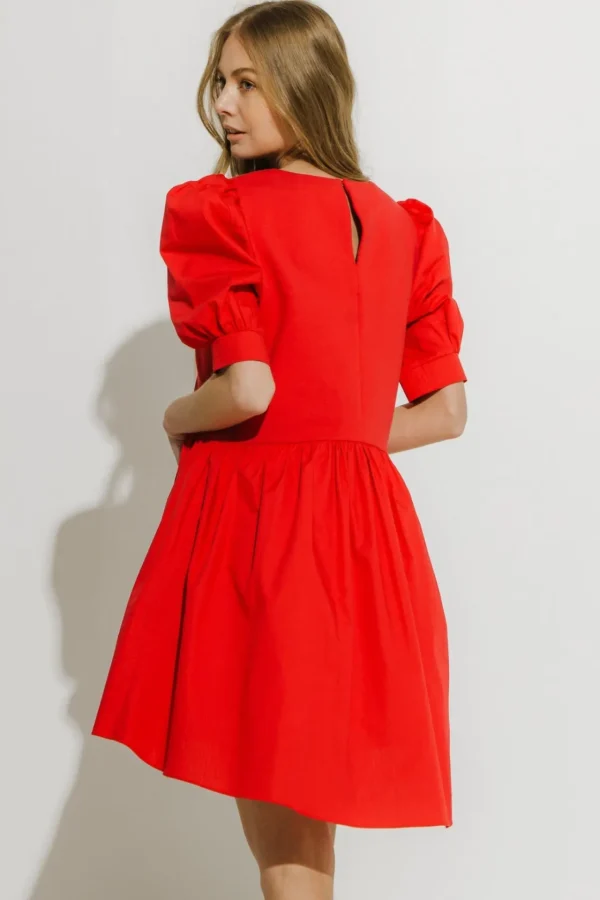 ENGLISH FACTORY Puff Sleeve | Tops*- Puff Sleeve High Low Knit Combo Dress