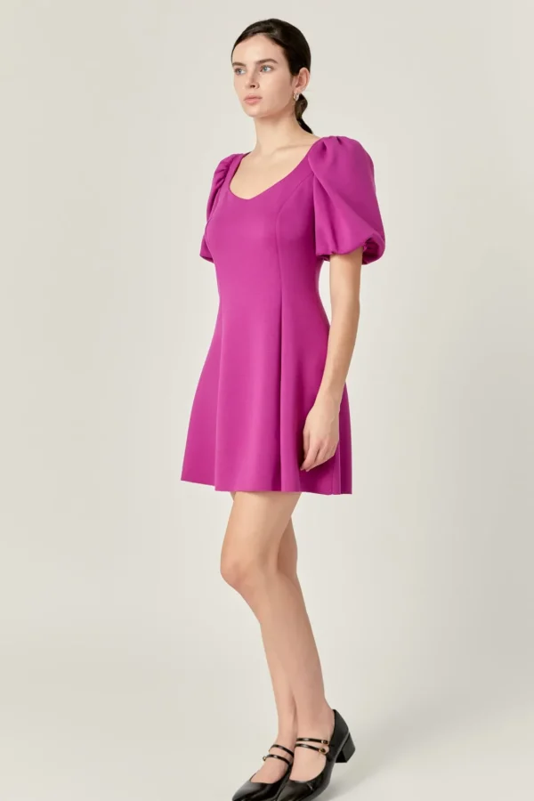 ENGLISH FACTORY Puff Sleeve | Tops*- Puff Sleeve Mini Dress in Orchid