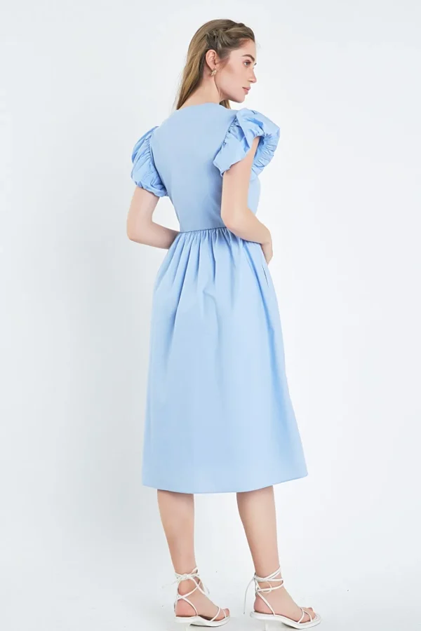 ENGLISH FACTORY Puff Sleeve | Tops*- Puff Sleeve Mixed Media Dress POWDERBLUE
