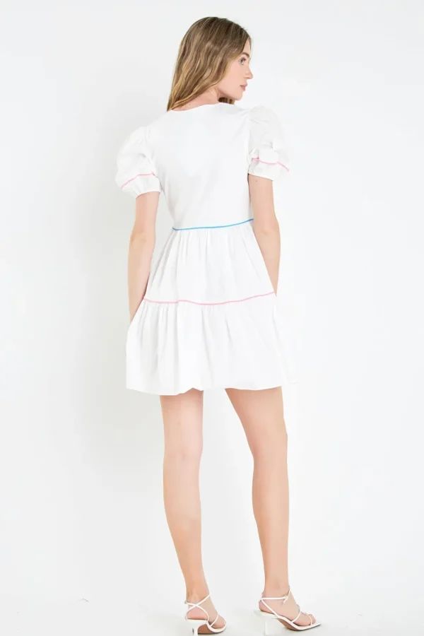 ENGLISH FACTORY White Dresses | Tops*- Puff Sleeve Tiered Mini Dress