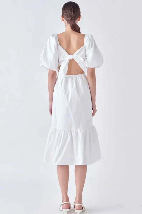 ENGLISH FACTORY White Dresses | Tops*- Puff Sleeve Back Bow Midi Dress WHITE