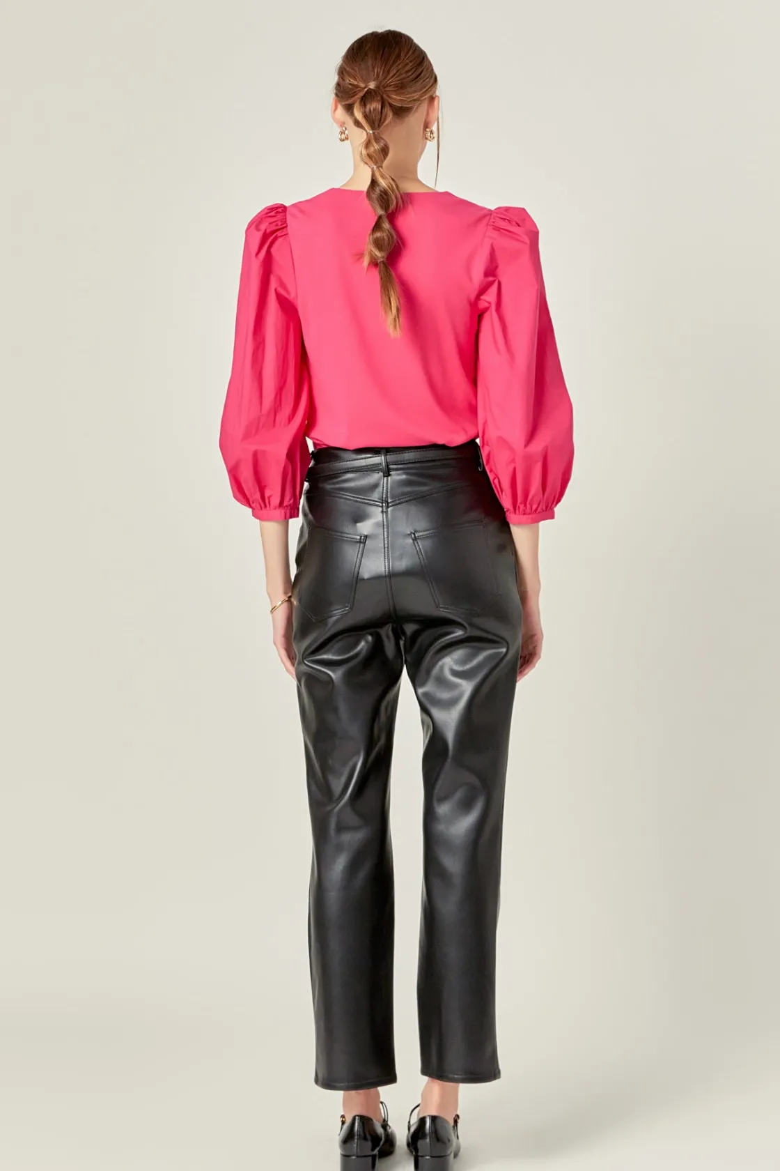 english_factory__puff_sle_2-7.webp ENGLISH FACTORY Tops*- Puff Sleeve Mixed Media Top MAGENTA