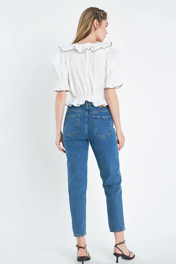 ENGLISH FACTORY Matching Sets*- Puff Sleeve Crop Top OFFWHITE
