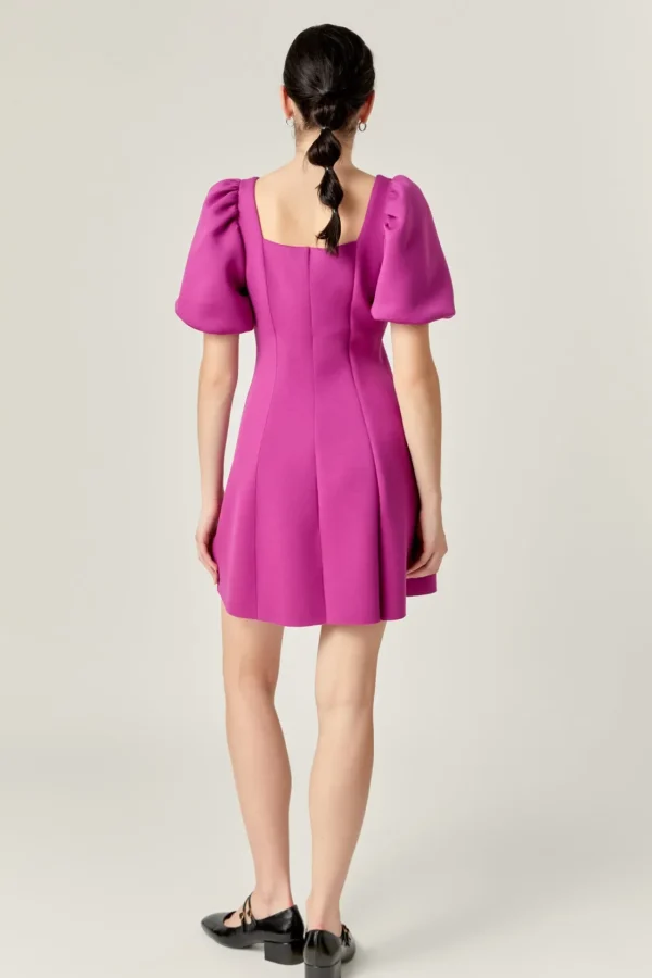 ENGLISH FACTORY Puff Sleeve | Tops*- Puff Sleeve Mini Dress in Orchid