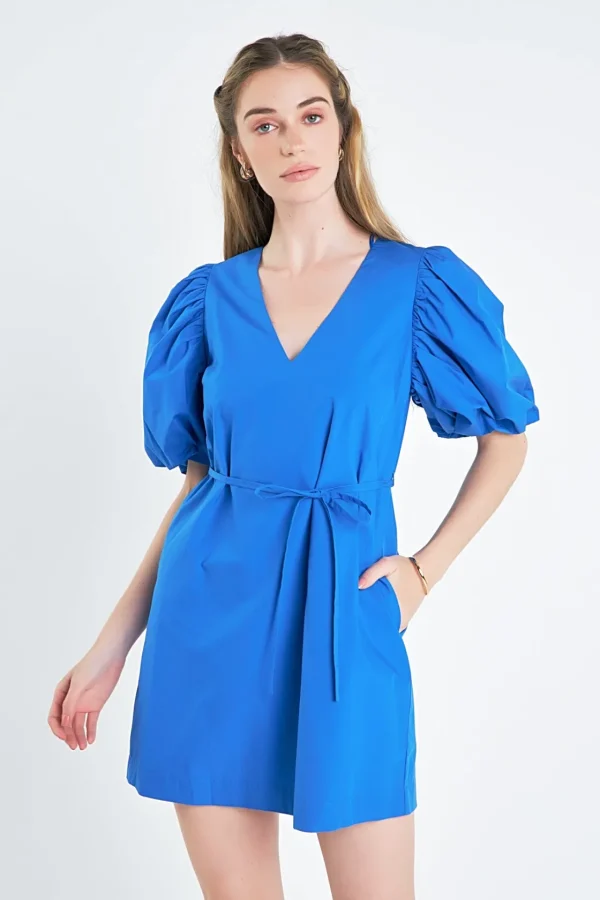 ENGLISH FACTORY Puff Sleeve | Tops*- Puff Sleeve A-line Shift Mini Dress