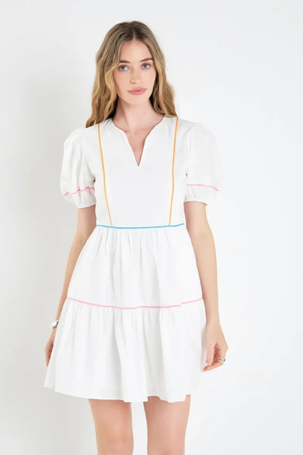 ENGLISH FACTORY White Dresses | Tops*- Puff Sleeve Tiered Mini Dress