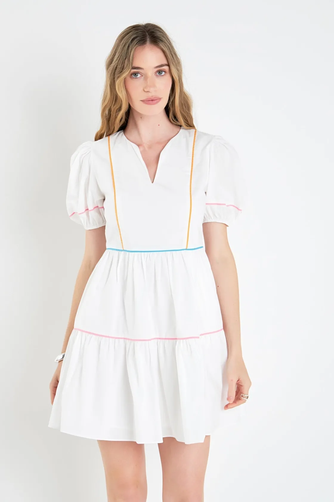 english_factory__puff_sle_3-17.webp ENGLISH FACTORY White Dresses | Tops*- Puff Sleeve Tiered Mini Dress