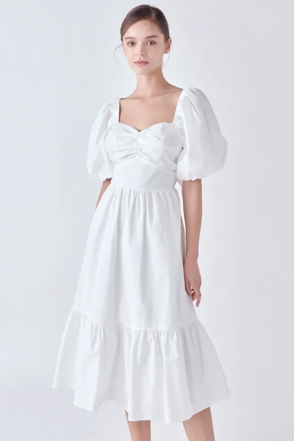 ENGLISH FACTORY White Dresses | Tops*- Puff Sleeve Back Bow Midi Dress WHITE