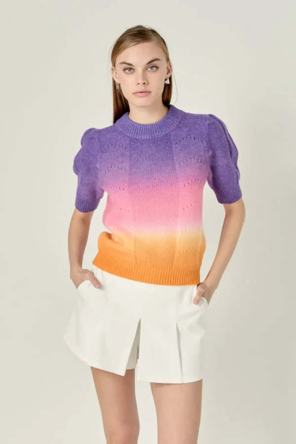 ENGLISH FACTORY Tops*- Puff Sleeve Ombre Sweater Top