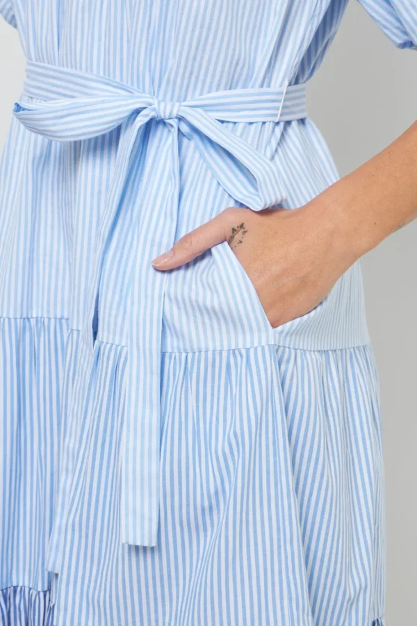 ENGLISH FACTORY Puff Sleeve | Tops*- Puff Sleeve Round Neckline Midi Dress BLUE