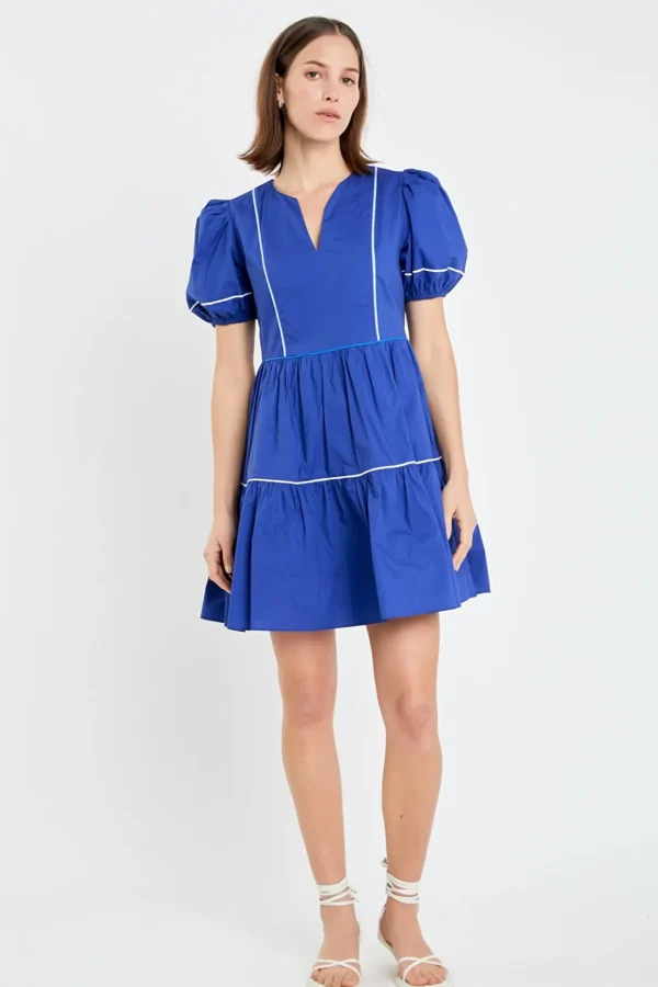 ENGLISH FACTORY White Dresses | Tops*- Puff Sleeve Tiered Mini Dress