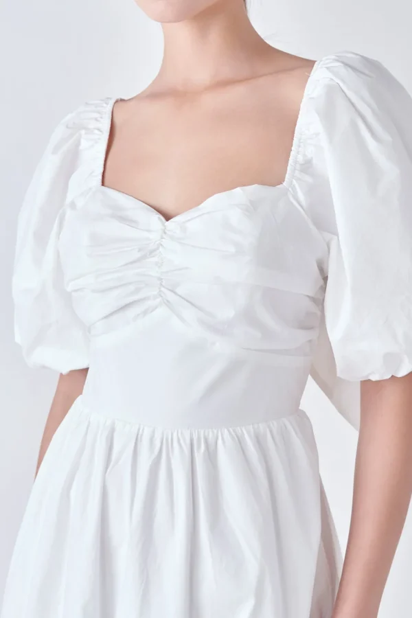 ENGLISH FACTORY White Dresses | Tops*- Puff Sleeve Back Bow Midi Dress WHITE