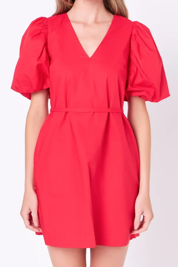 ENGLISH FACTORY Puff Sleeve | Tops*- Puff Sleeve A-line Shift Mini Dress