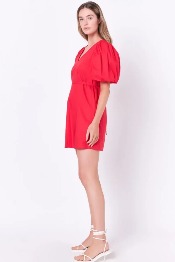 ENGLISH FACTORY Puff Sleeve | Tops*- Puff Sleeve A-line Shift Mini Dress