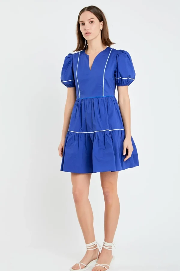 ENGLISH FACTORY White Dresses | Tops*- Puff Sleeve Tiered Mini Dress