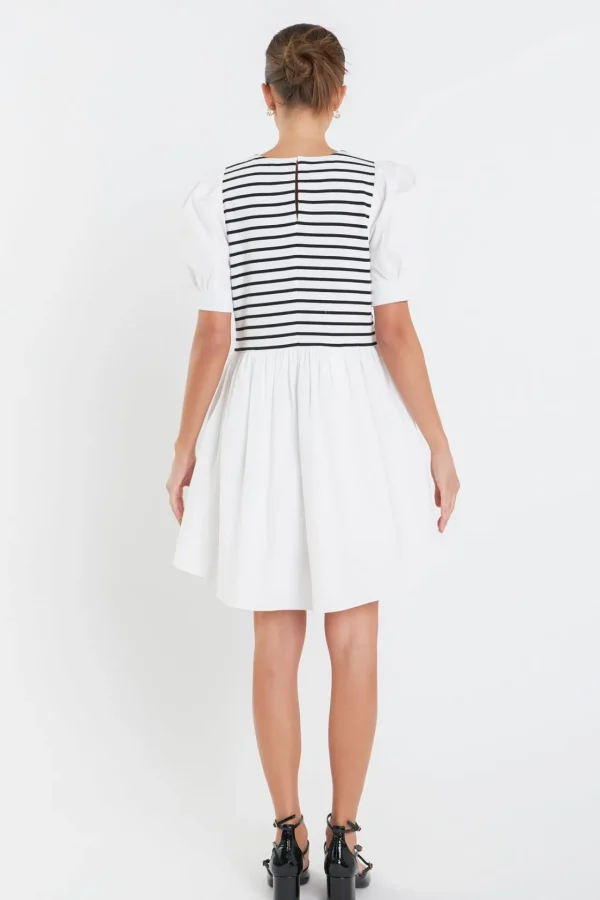 ENGLISH FACTORY Puff Sleeve | Tops*- Puff Sleeve High Low Knit Combo Dress