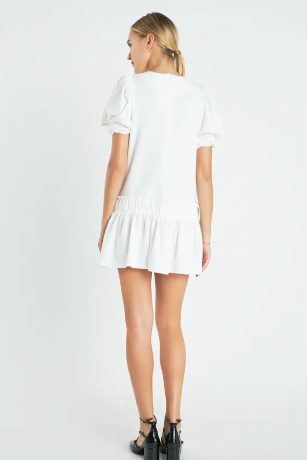 ENGLISH FACTORY White Dresses | Puff Sleeve*- Puff Sleeve Peplum Mini Dress