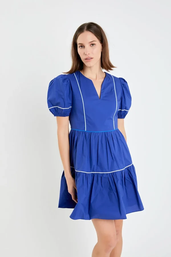 ENGLISH FACTORY White Dresses | Tops*- Puff Sleeve Tiered Mini Dress