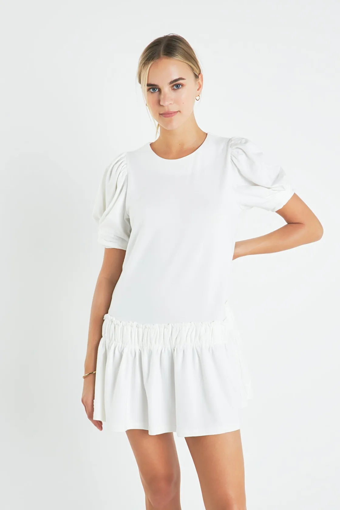 english_factory__puff_sle_8-7.webp ENGLISH FACTORY White Dresses | Puff Sleeve*- Puff Sleeve Peplum Mini Dress