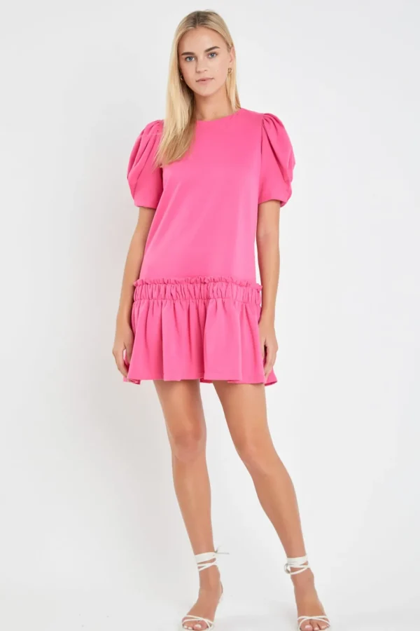 ENGLISH FACTORY White Dresses | Puff Sleeve*- Puff Sleeve Peplum Mini Dress