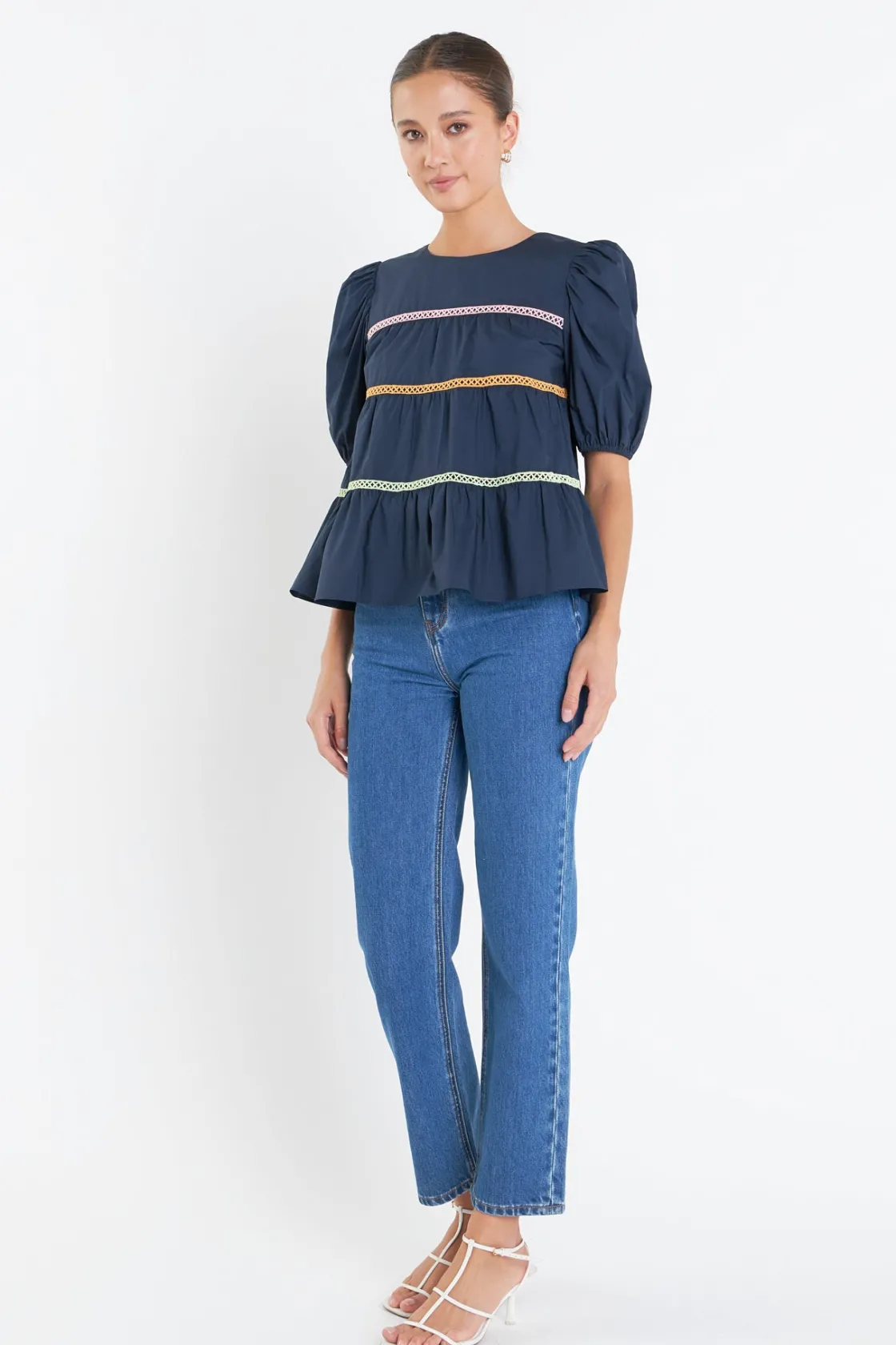 english_factory__puffy_sh_1.webp ENGLISH FACTORY Tops*- Puffy Short Sleeve Top NAVY