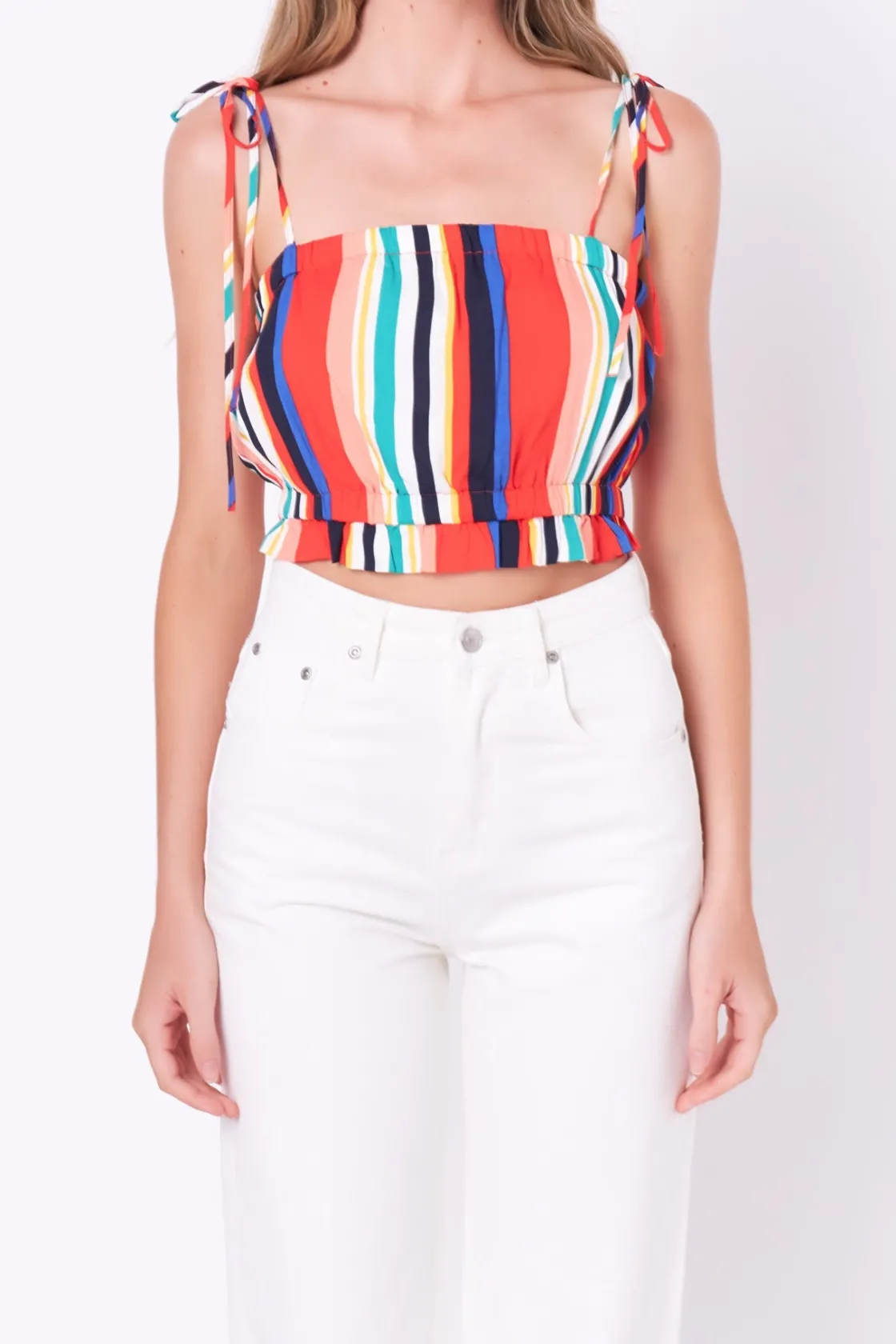 english_factory__rainbow__0-1.webp ENGLISH FACTORY Tops*- Rainbow Stripe Top with Tie MULTI