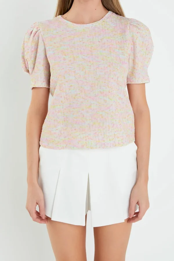 ENGLISH FACTORY Tops*- Rainbow Knit Short Sleeve Top PINKMULTI