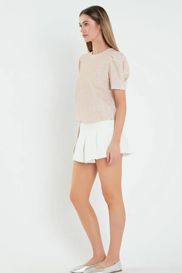 ENGLISH FACTORY Tops*- Rainbow Knit Short Sleeve Top PINKMULTI