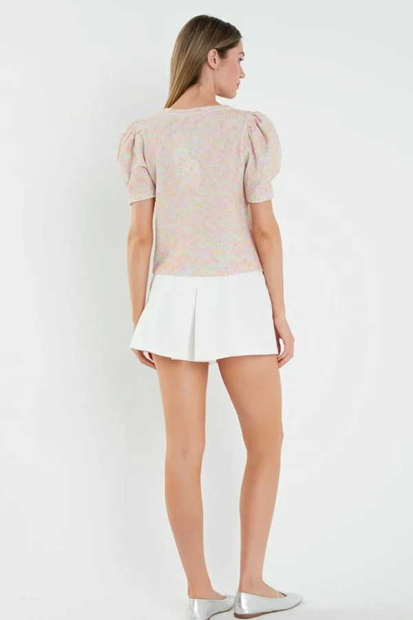 ENGLISH FACTORY Tops*- Rainbow Knit Short Sleeve Top PINKMULTI