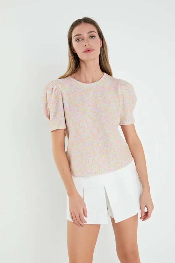 ENGLISH FACTORY Tops*- Rainbow Knit Short Sleeve Top PINKMULTI
