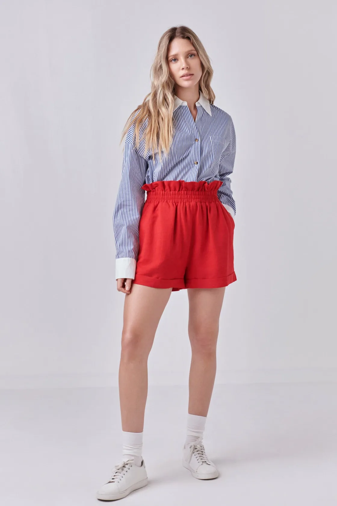 english_factory__red_line_3.webp ENGLISH FACTORY Shorts & Skorts | Tops*- Linen Cuffed Shorts RED