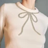 ENGLISH FACTORY Tops*- Rhinestone Bow Knit