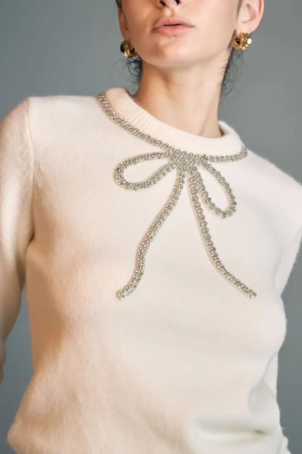 ENGLISH FACTORY Tops*- Rhinestone Bow Knit