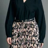 ENGLISH FACTORY Tops*- Rhinestone Button Pointed Shirt Blouse BLACK