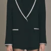 ENGLISH FACTORY Blazers | Tops*- Rhinestone Trimmed Jacket BLACK