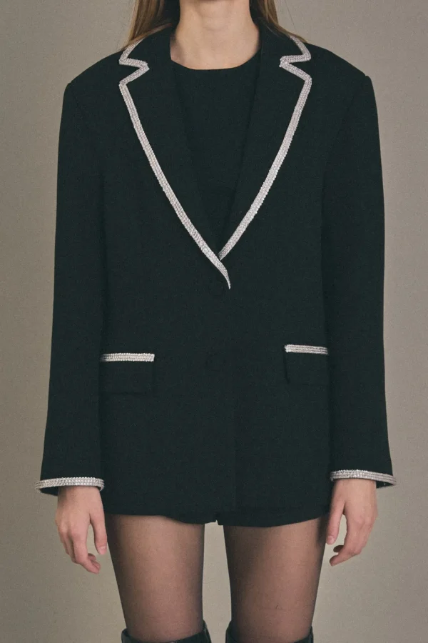 ENGLISH FACTORY Blazers | Tops*- Rhinestone Trimmed Jacket BLACK