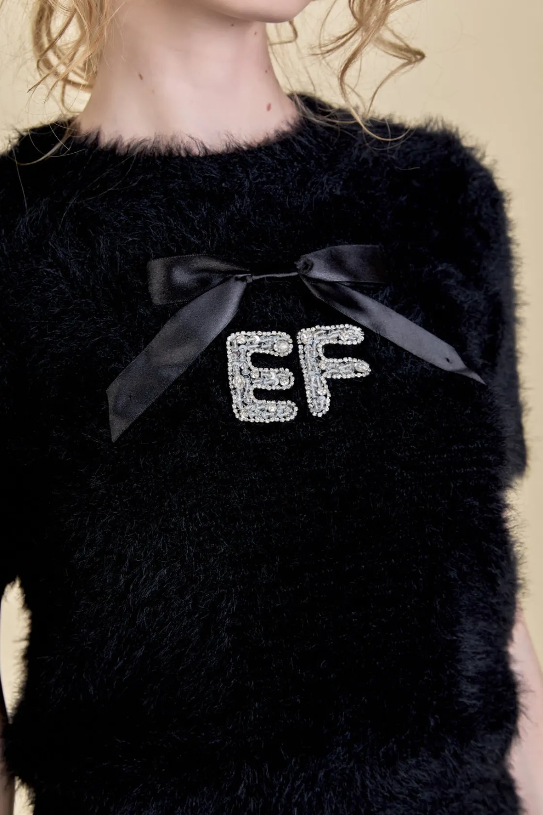english_factory__rhinesto_0-4.webp ENGLISH FACTORY Sweaters & Knits | Tops*- Rhinestone EF Logo Knit BLACK