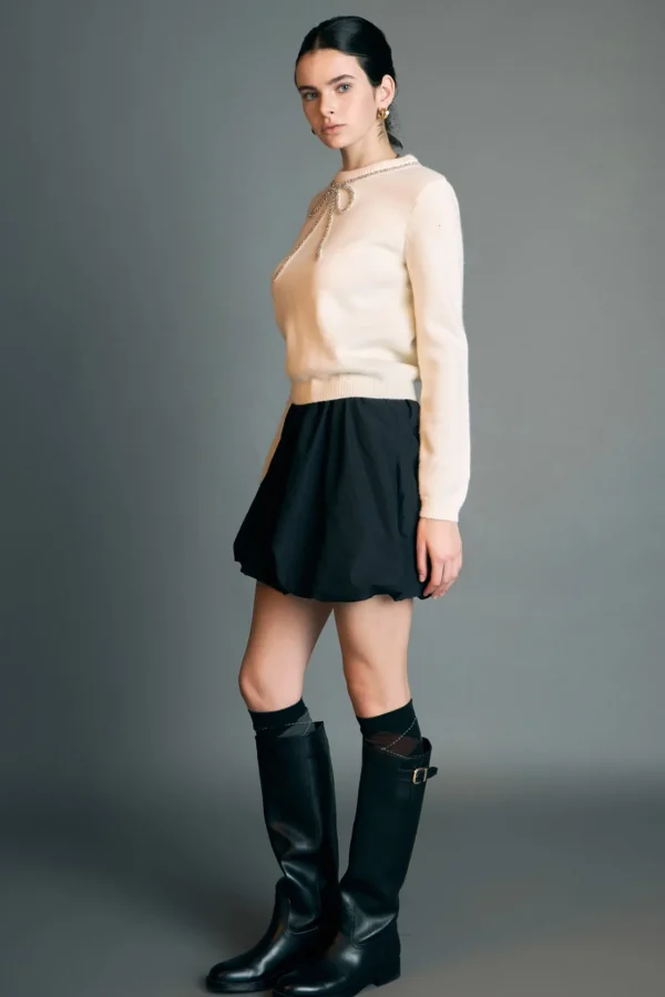 ENGLISH FACTORY Tops*- Rhinestone Bow Knit