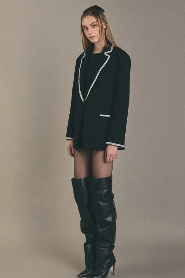 ENGLISH FACTORY Blazers | Tops*- Rhinestone Trimmed Jacket BLACK