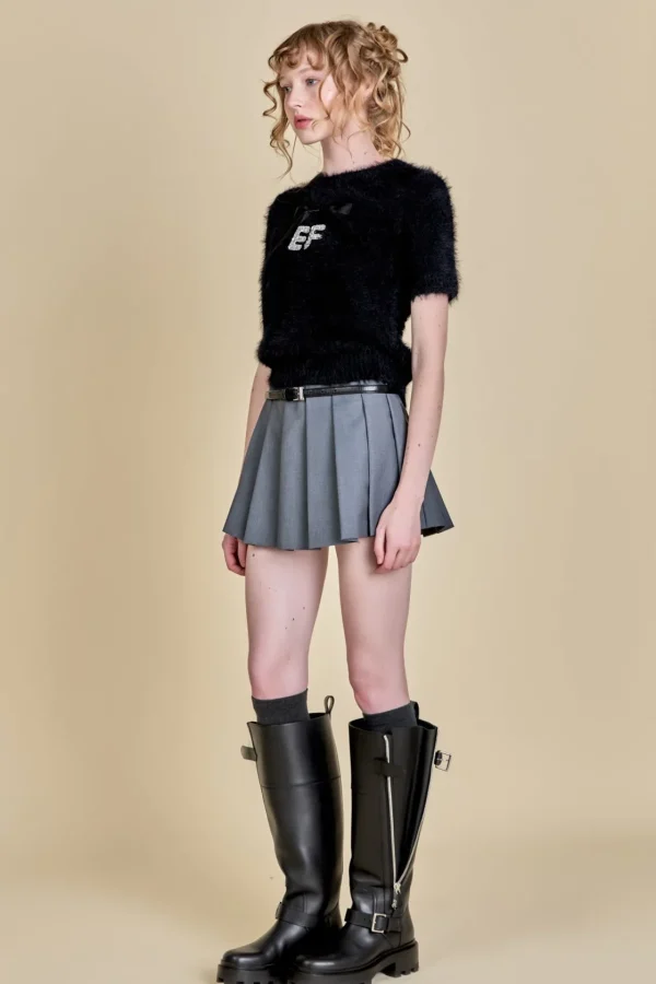 ENGLISH FACTORY Sweaters & Knits | Tops*- Rhinestone EF Logo Knit BLACK