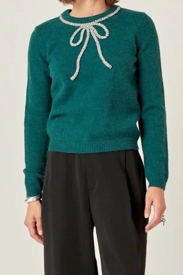 ENGLISH FACTORY Tops*- Rhinestone Bow Knit