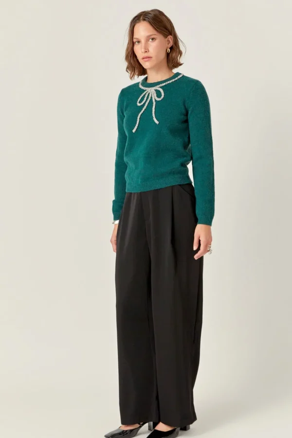 ENGLISH FACTORY Tops*- Rhinestone Bow Knit