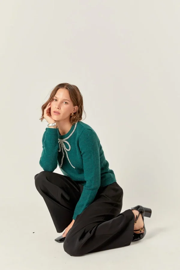 ENGLISH FACTORY Tops*- Rhinestone Bow Knit