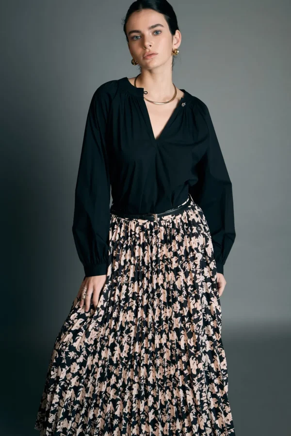 ENGLISH FACTORY Tops*- Rhinestone Button Pointed Shirt Blouse BLACK