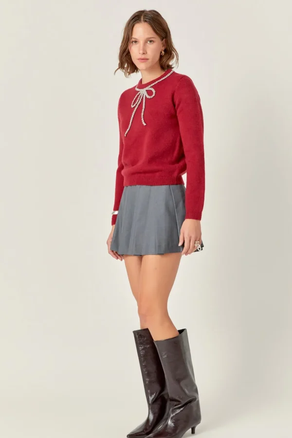 ENGLISH FACTORY Tops*- Rhinestone Bow Knit