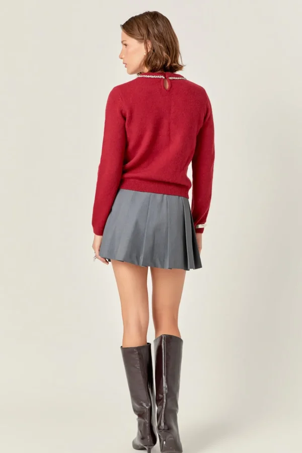 ENGLISH FACTORY Tops*- Rhinestone Bow Knit