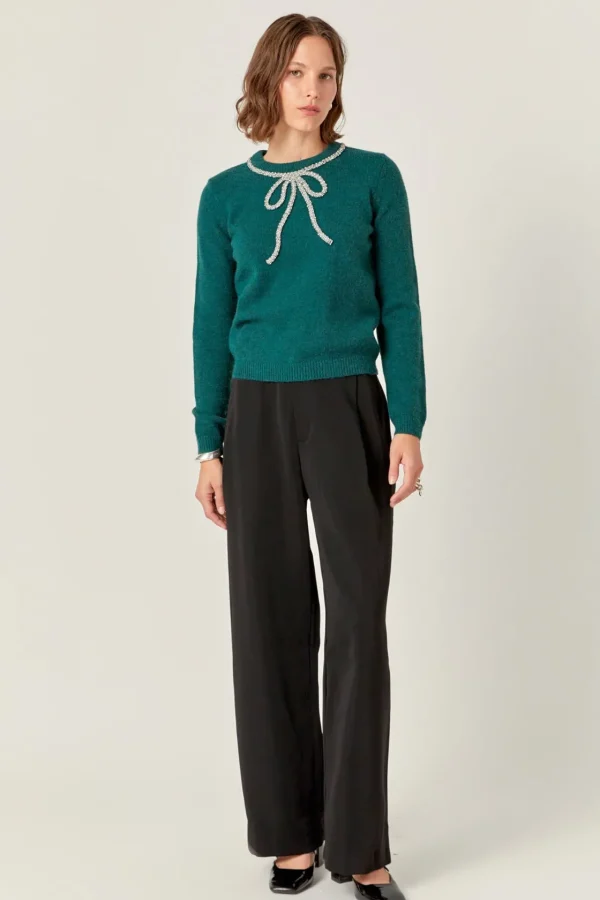 ENGLISH FACTORY Tops*- Rhinestone Bow Knit